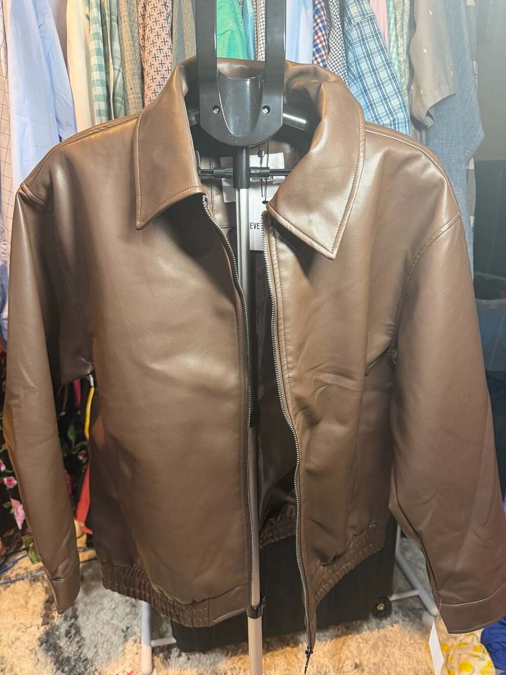 Steve Madden Faux Leather Jacket Size M Espresso Brown Bomber